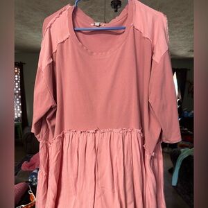 Umgee Pink Frayed Hem Blouse